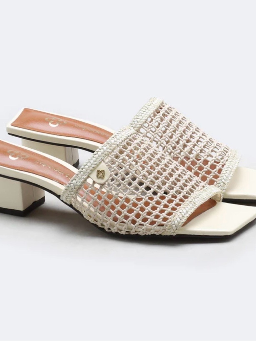 BRAND NEW Capodarte Cream Woven Mesh Block Heel Slide Sandals